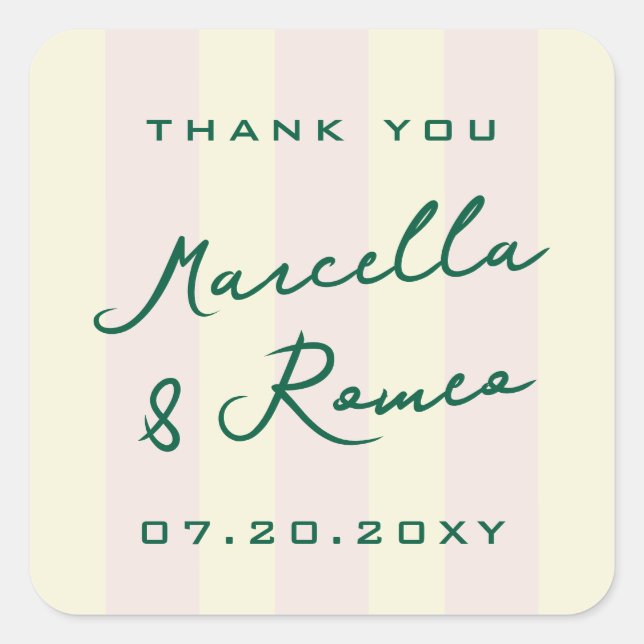 Pink Yellow Vertical Stripes Modern Thank You Square Sticker (Front)