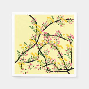 Pink Yellow Vine Blossoms Cocktail  Napkin