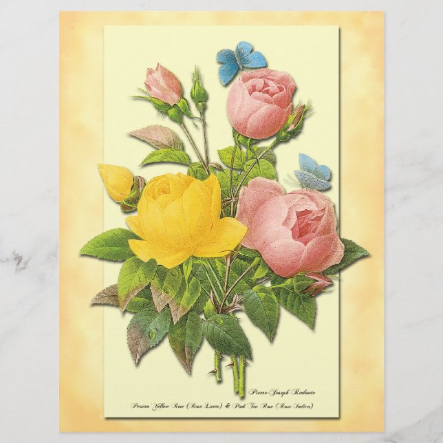 Pink Yellow Vintage Roses Flyer Template (Front)