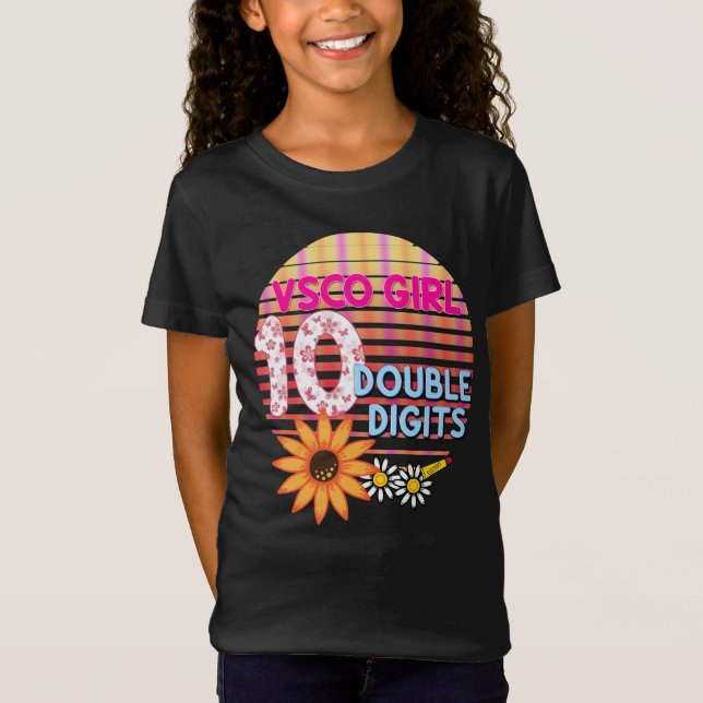 Pink Yellow VSCO Girl Double Digits Birthday T-Shirt (Front)