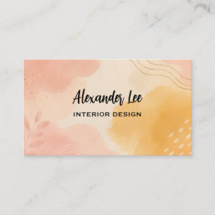 Pink Yellow Watercolor Abstract Custom Business Card