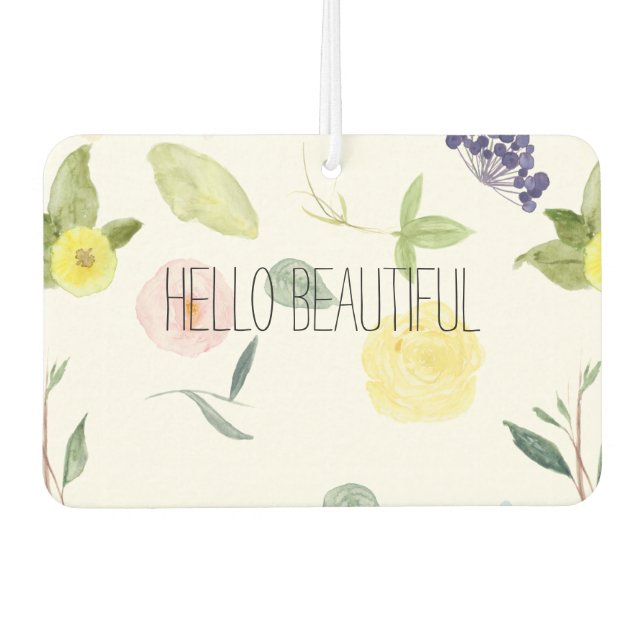 Pink Yellow Watercolor Floral Car Air Freshener (Front)