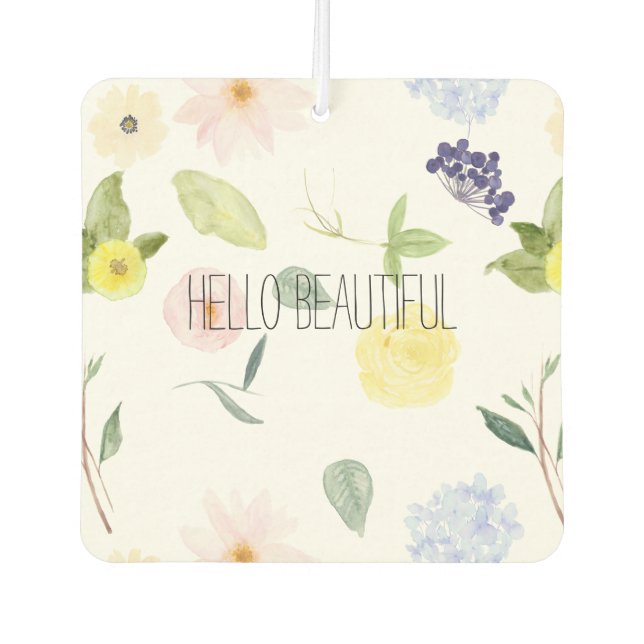 Pink Yellow Watercolor Floral Car Air Freshener (Front)