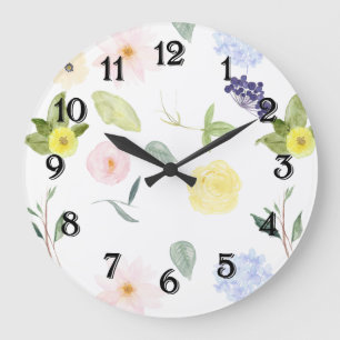 Pink Yellow Watercolor Floral Large Clock