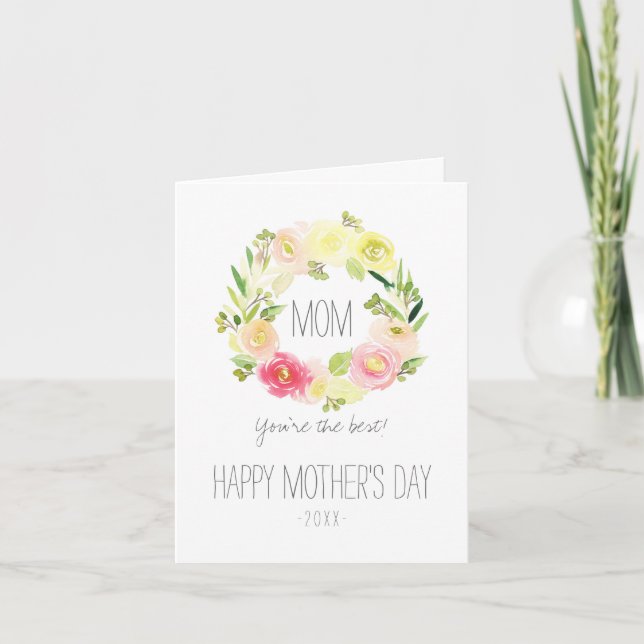 Pink & Yellow Watercolor Floral | Mother's Day Card (Front)