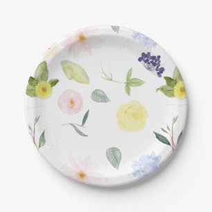 Pink Yellow Watercolor Floral Paper Plate