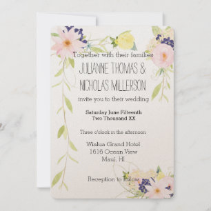 Pink Yellow Watercolor Floral Wedding Invitation