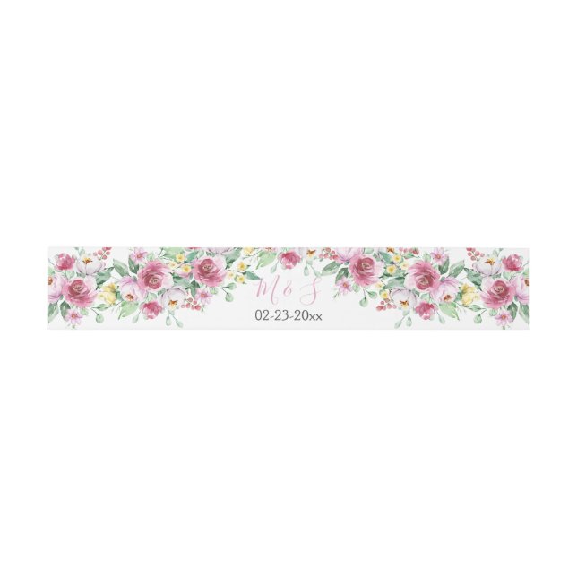 Pink Yellow Watercolor Floral Wedding Invitation Belly Band (Flat)