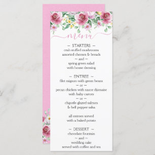 Pink Yellow Watercolor Floral Wedding Menu
