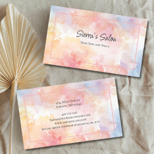 Pink Yellow Watercolor Wash Hair Nail Spa Salon  Business Card