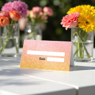 Pink Yellow Wedding Glitter Sparkle Place Card