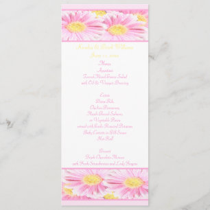 Pink Yellow White Daisies Wedding Menu Card