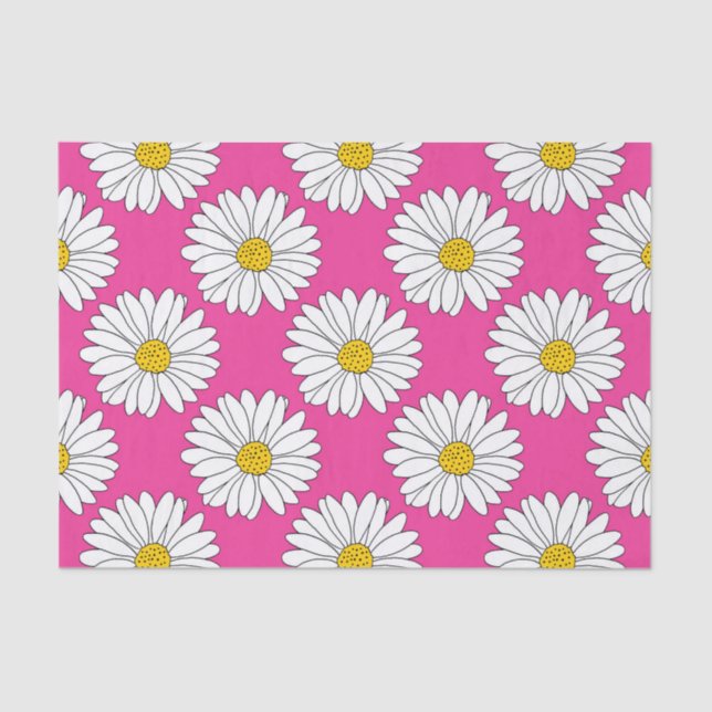 Pink Yellow White Daisy Pattern Tissue Paper (Front)