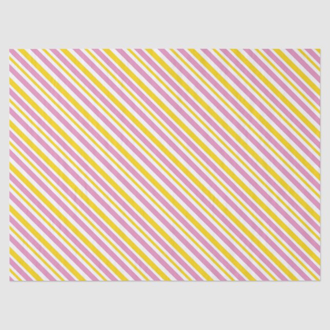 PINK YELLOW WHITE DIAGONAL STRIPES TISSUE PAPER (Front)