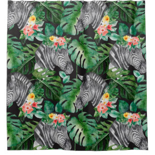 Pink Yellow White Flower Zebra Pattern Shower Curtain
