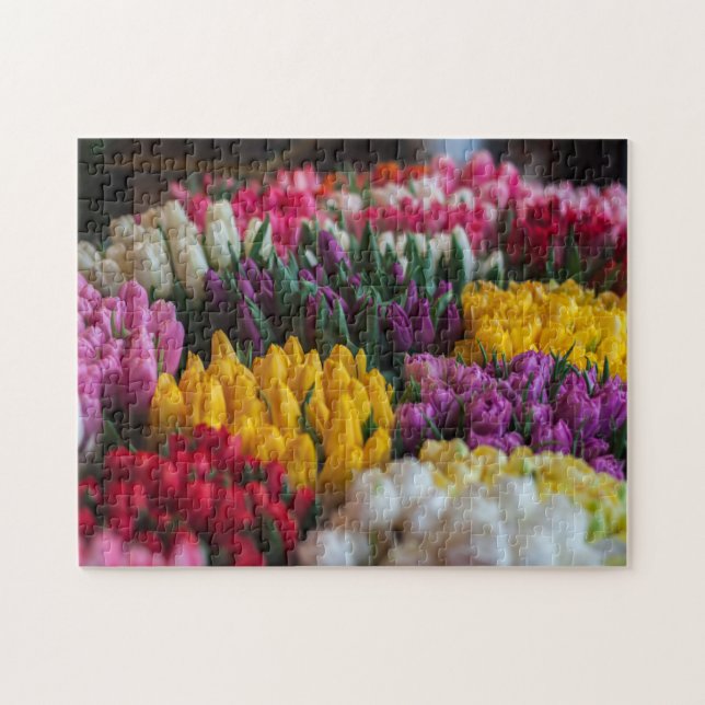 Pink Yellow White Red Tulip Floral Bouquet Jigsaw Puzzle (Horizontal)