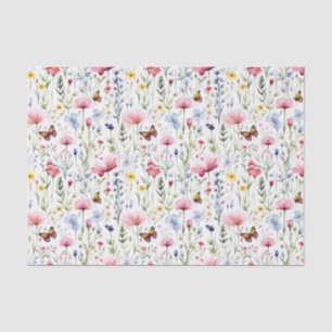 Pink Yellow Wildflowers Butterfly Birthday  Tissue Paper