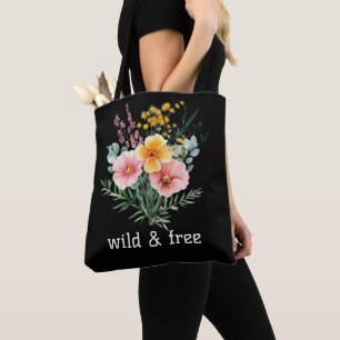 Pink Yellow Wildflowers Watercolor Wild and Free  Tote Bag