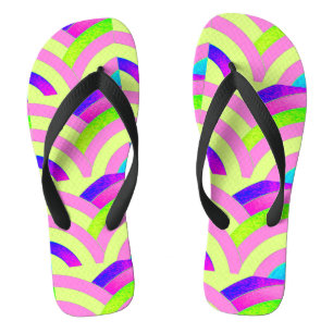 pink yellow zigzag curved chevron pattern jandals