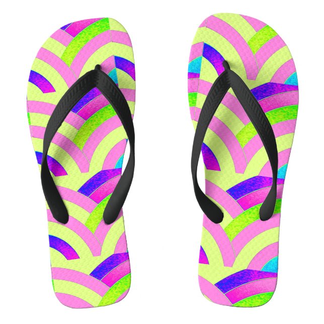 pink yellow zigzag curved chevron pattern jandals (Footbed)