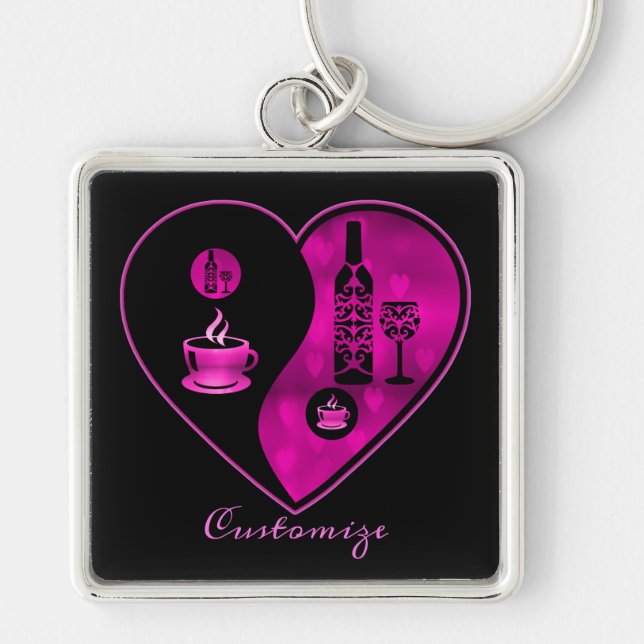 Pink Yin & Yang Coffee & Wine  Key Chain (Front)