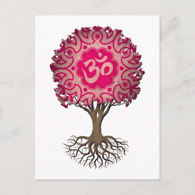 Pink Yoga Om Tree of Life Postcard (Front)