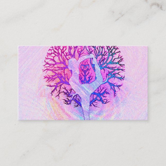Pink Yoga Tree Woman in Pastel Colours Business Card (Front)