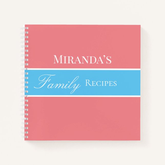 Pink Your Name Family Recipes Script Typography Notebook (Front)