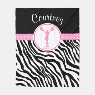 Pink Your Name Zebra Print Cheerleader / Pom Fleece Blanket