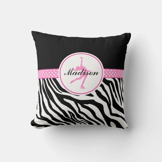 Pink Your Name Zebra Print Figure Skating Cushion (Front)