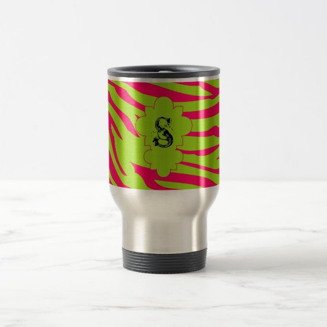 Pink Zebra 15 oz. Stainless steel Travel Mug Cup (Center)