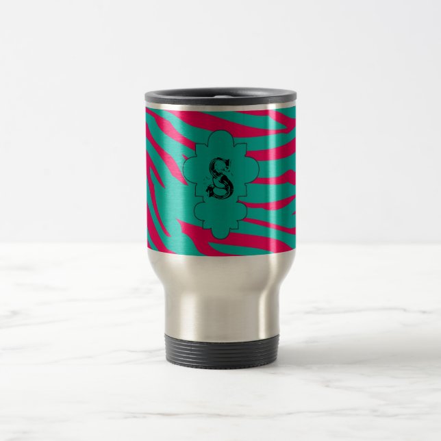 Pink Zebra 15 oz. Stainless steel Travel Mug Cup (Center)