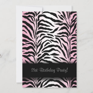 Pink Zebra 21st Birthday Party Invitations