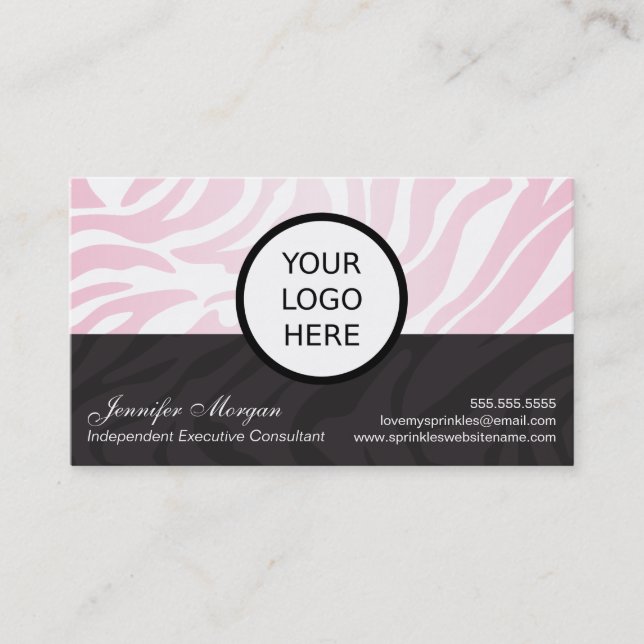 Pink Zebra Add Logo Business Card (Front)