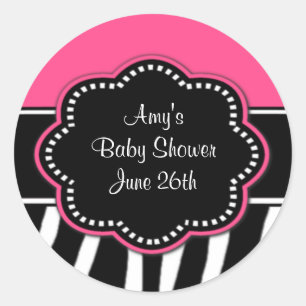 Pink Zebra Baby Shower or Birthday Stickers