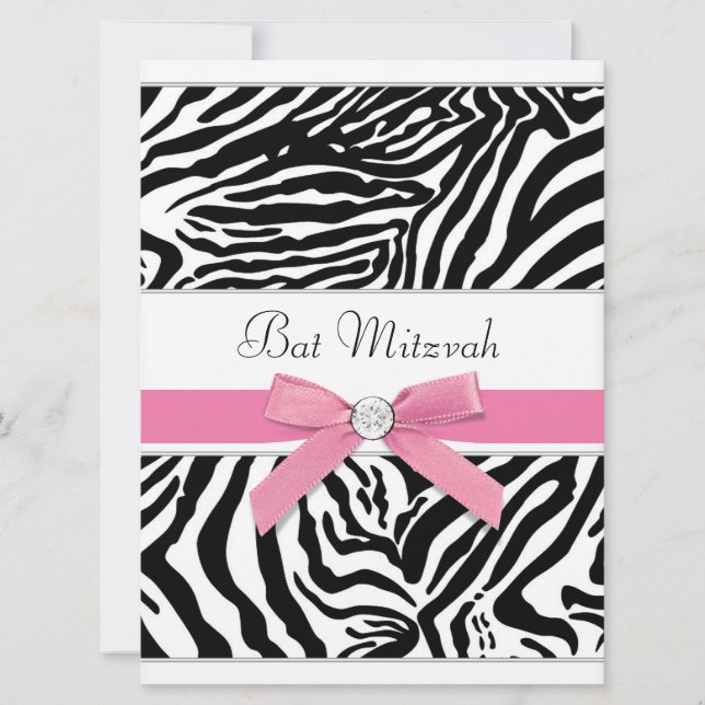 Pink Zebra Bat Mitzvah Invitation (Front)