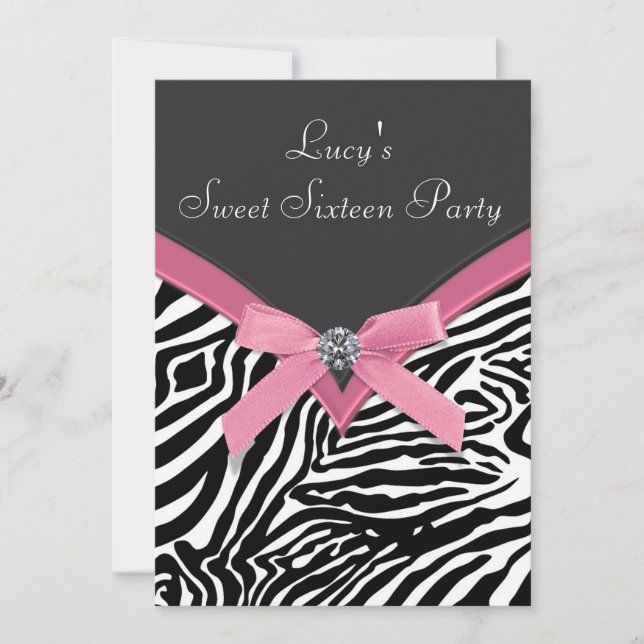 Pink Zebra Birthday Party Invitation (Front)