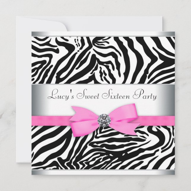 Pink Zebra Birthday Party Invitation (Front)