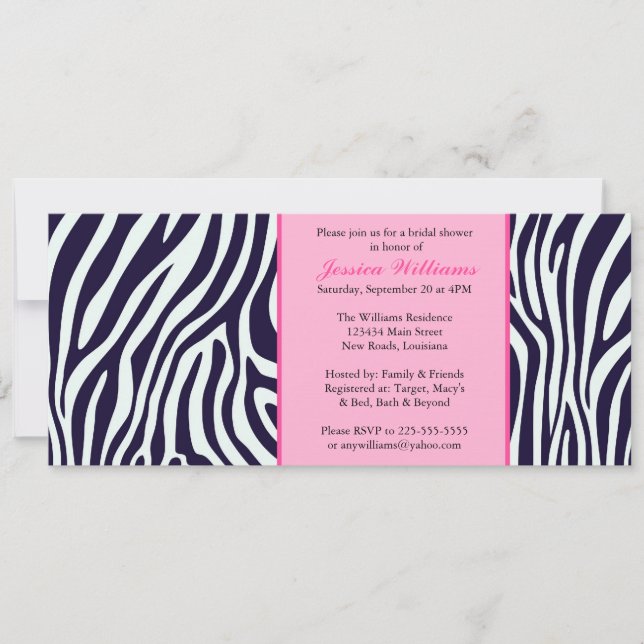 Pink Zebra Bridal Shower Invitation (Front)