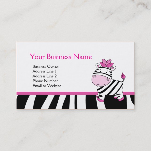 Pink Zebra Customisable Business Card Template (Front)