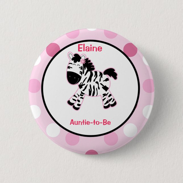 Pink Zebra Customised name tag Button (Front)