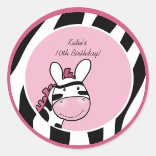 PINK ZEBRA DIVA JUNGLE 3" Favour Stickers