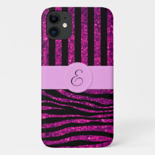 Pink Zebra, Glitter Zebra, Pink Stripes, Monogram Case-Mate iPhone Case
