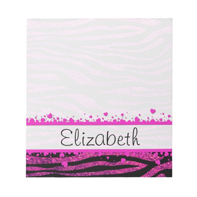 Pink Zebra, Glitter Zebra, Zebra Print, Your Name Notepad (Front)