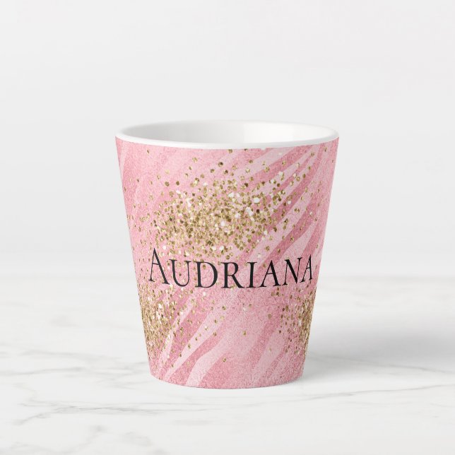 Pink Zebra Gold Glitzy Glitter  Latte Mug (Front)