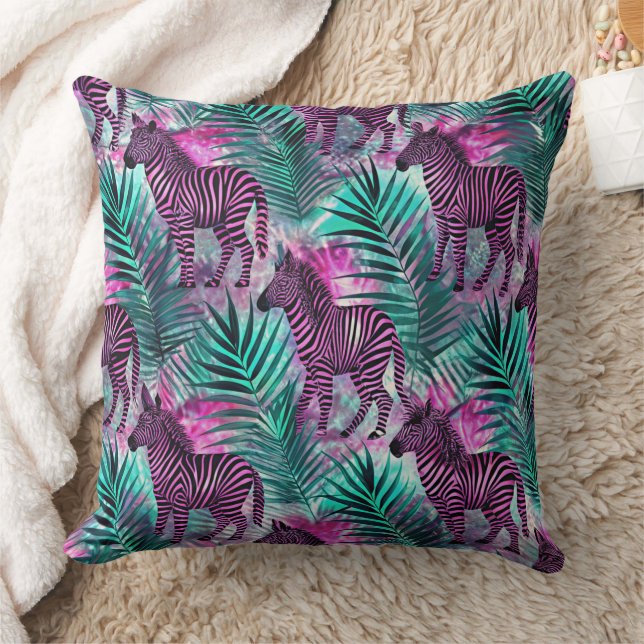 Pink Zebra Jungle Tropical Pattern Cushion (Blanket)