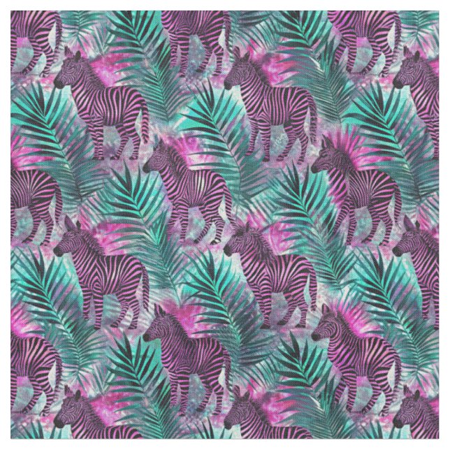 Pink Zebra Jungle Tropical Pattern Fabric (Close Up)