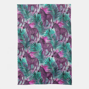 Pink Zebra Jungle Tropical Pattern Tea Towel