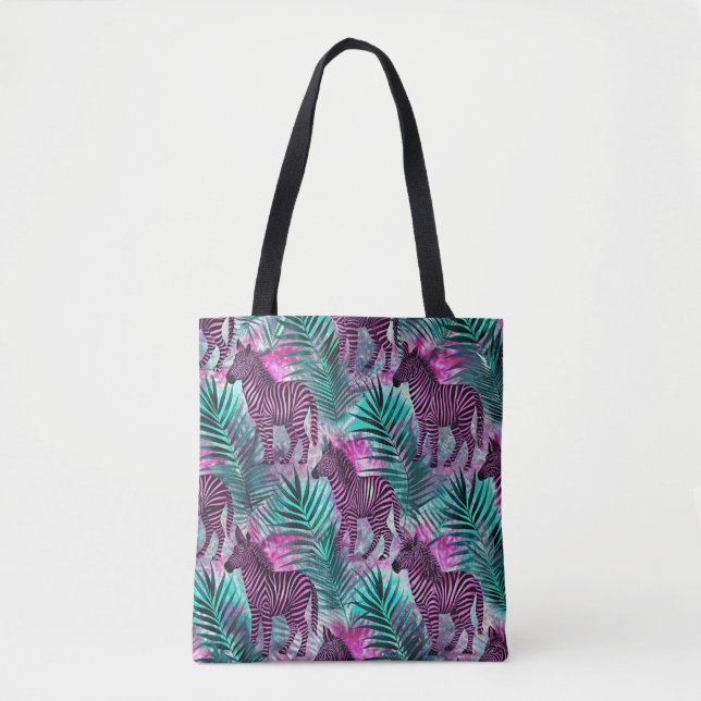 Pink Zebra Jungle Tropical Pattern Tote Bag (Front)