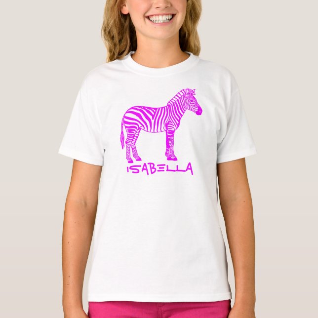 Pink Zebra Kids T-Shirt – Cute Striped Animal Tee  (Front)